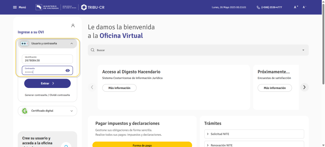 Acceso identificado a la oficina virtual de Hacienda