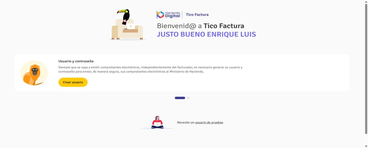 Botón Crear usuario en Tico Factura