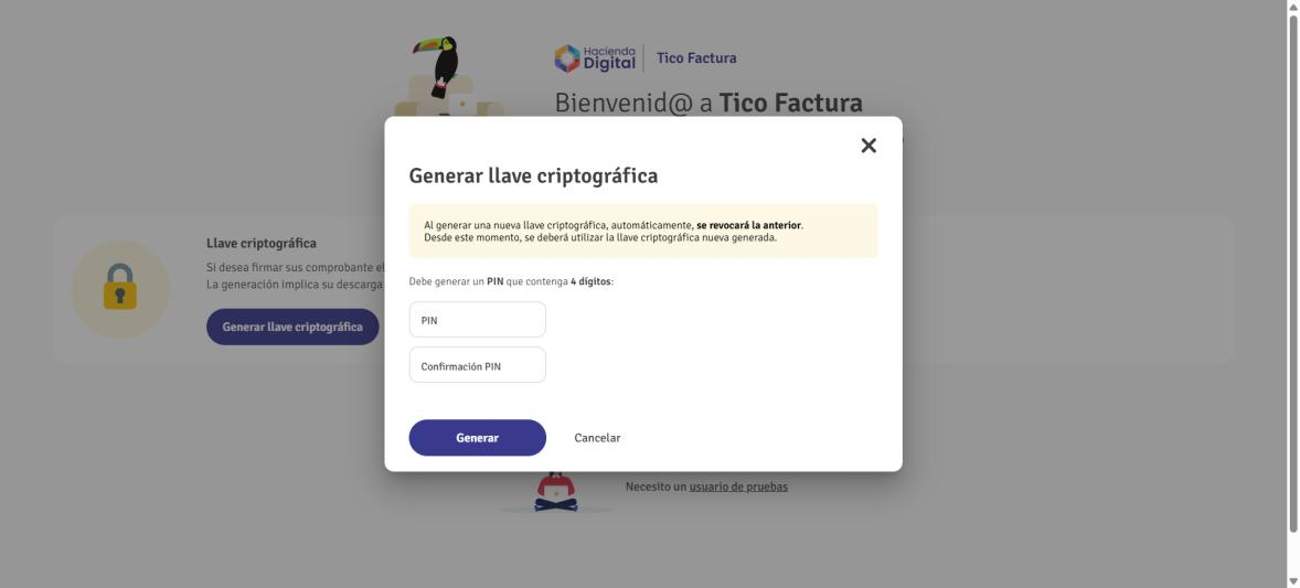 Definir un PIN de 4 dígitos para la llave