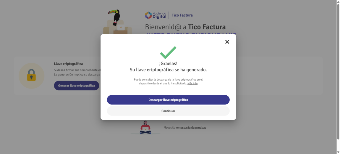 Descargar la llave criptográfica generada